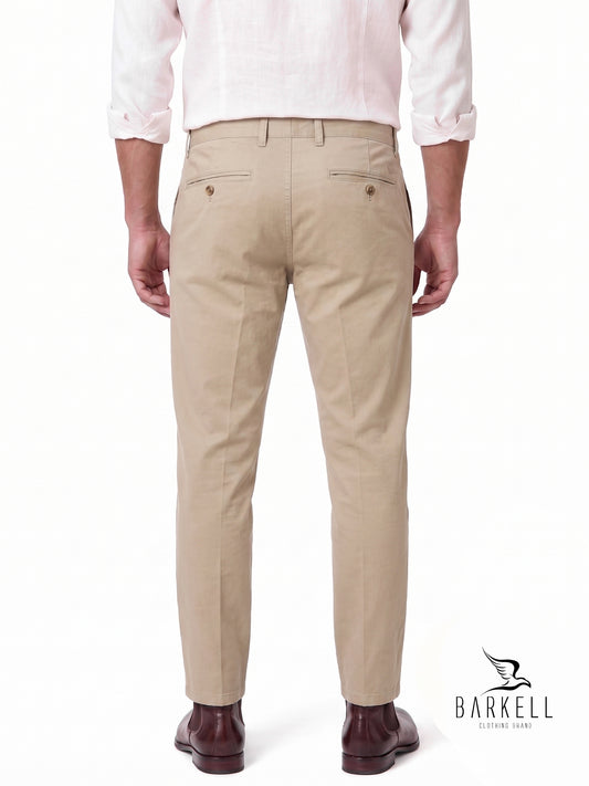 Pantalon Modèle Chino Beige en Gabardine de Coton