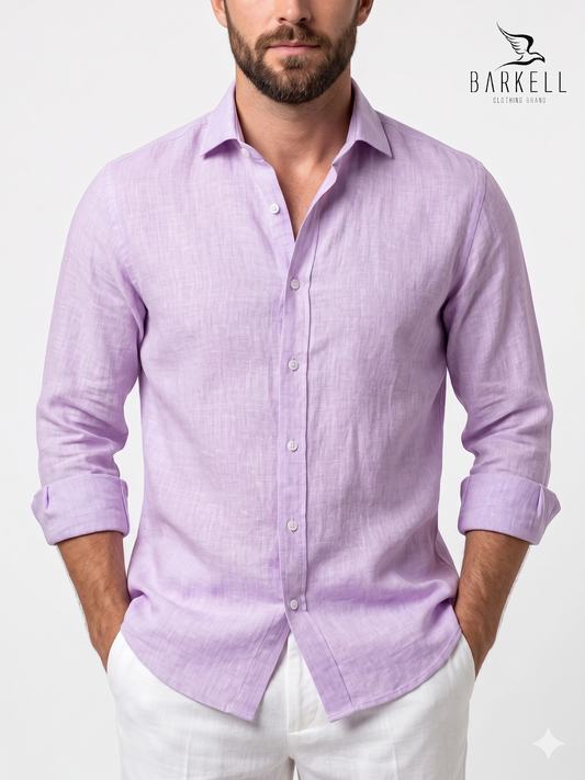Lilac Pure Linen Shirt with Cutaway Spread Collar
