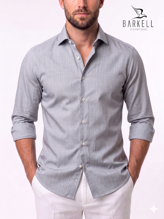 Camicia in Cotone No Stiro Rigata Blu e Bianco Collo Francese
