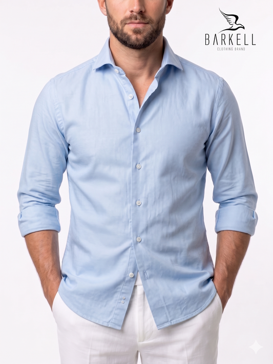 Cutaway French Collar Light Blue Oxford Cotton Shirt