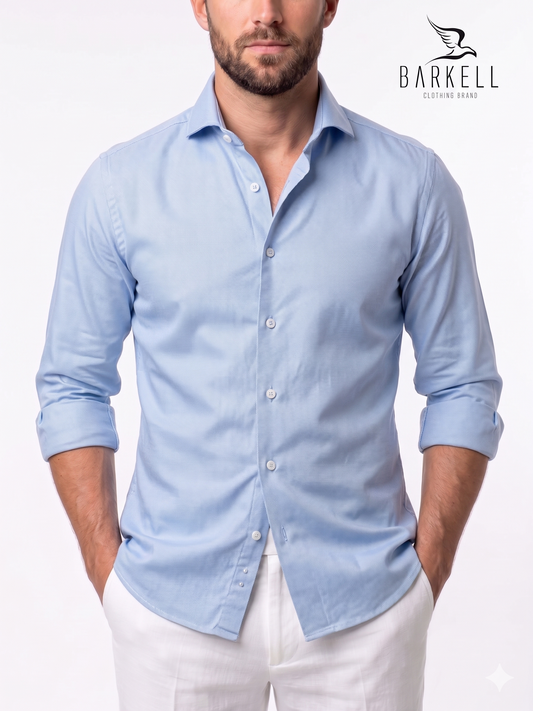 Light Blue Oxford Cotton Shirt with Spread Spread