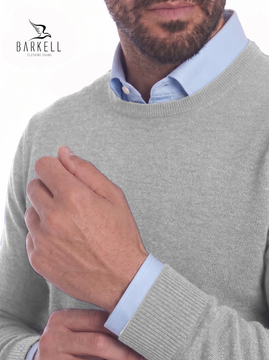 Pull col rond en pure laine mérinos extrafine en gris clair
