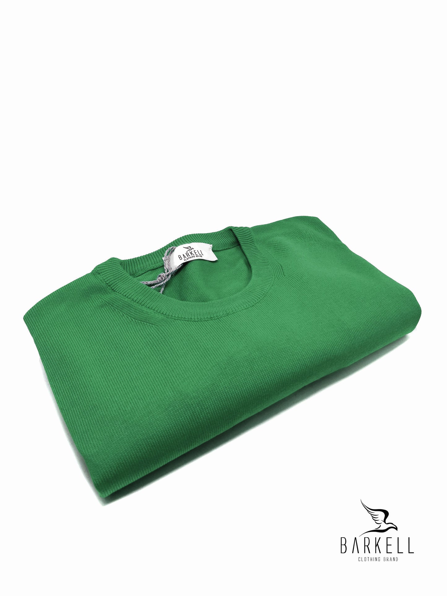 Maglia Girocollo in Puro Cotone Rasato Color Verde Bandiera
