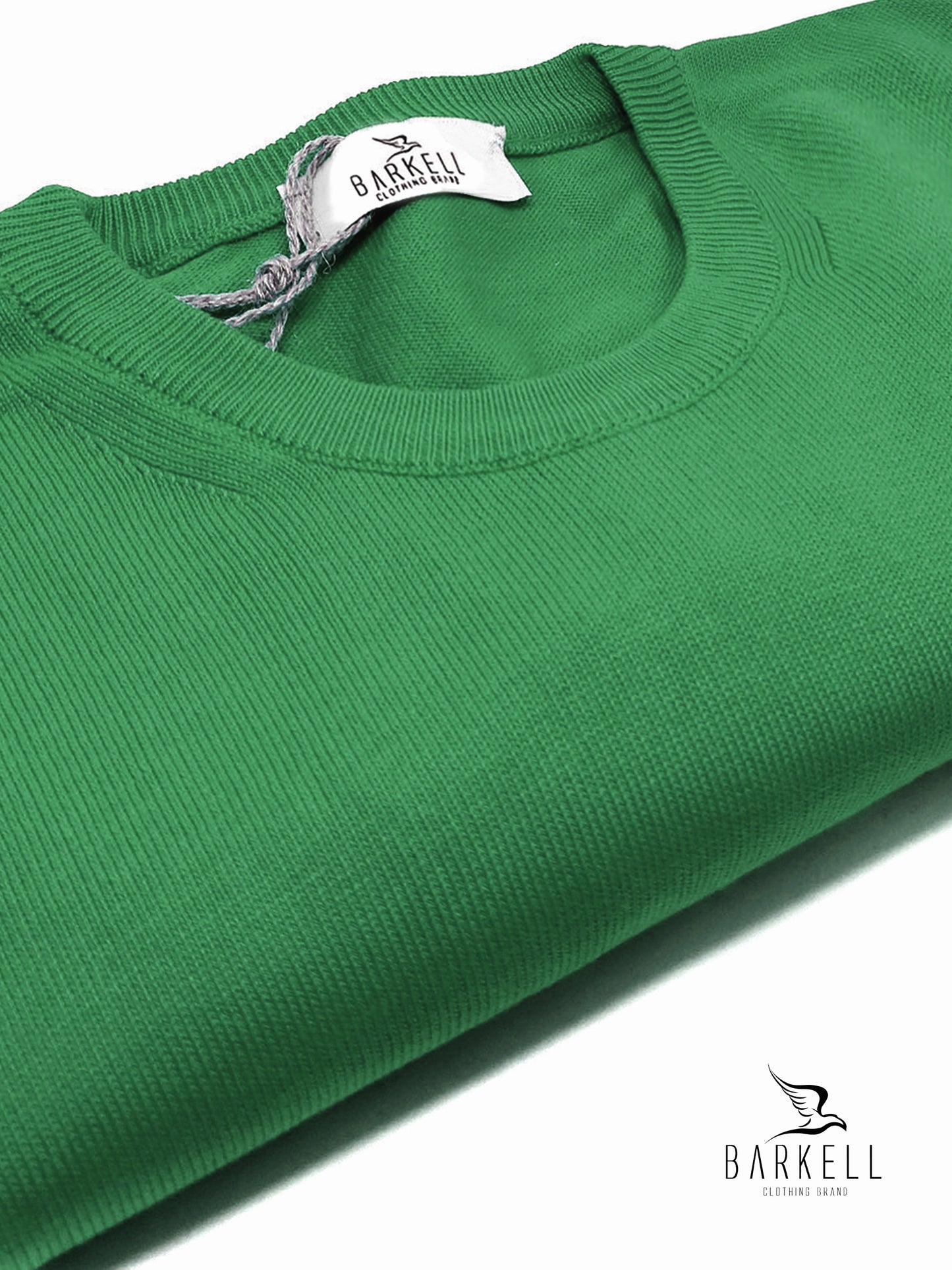 Maglia Girocollo in Puro Cotone Rasato Color Verde Bandiera