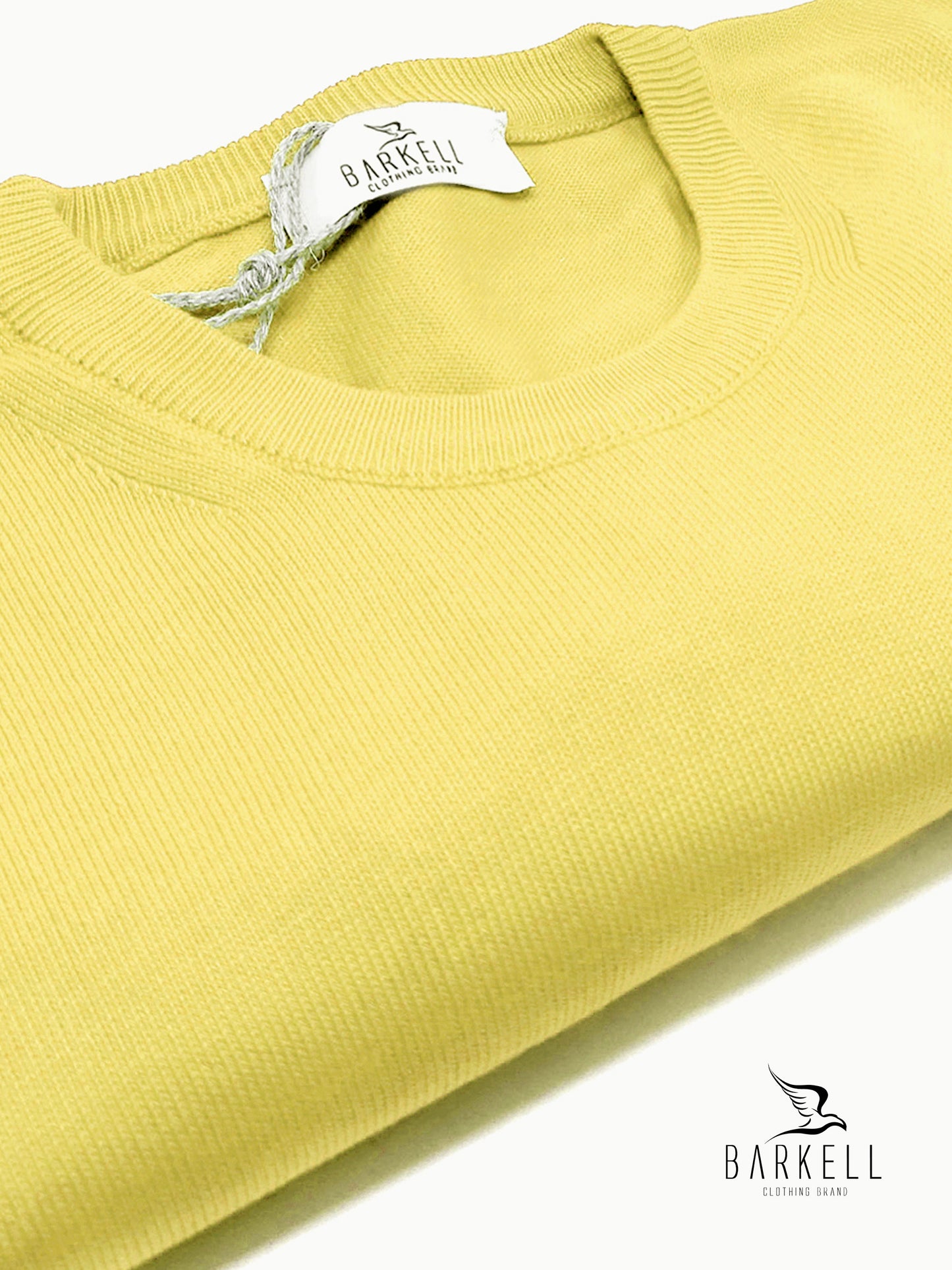 Maglia Girocollo in Puro Cotone Rasato Color Giallo Paglierino