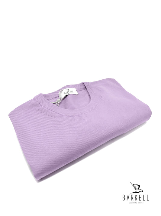 Maglia Girocollo in Puro Cotone Rasato Color Lilla