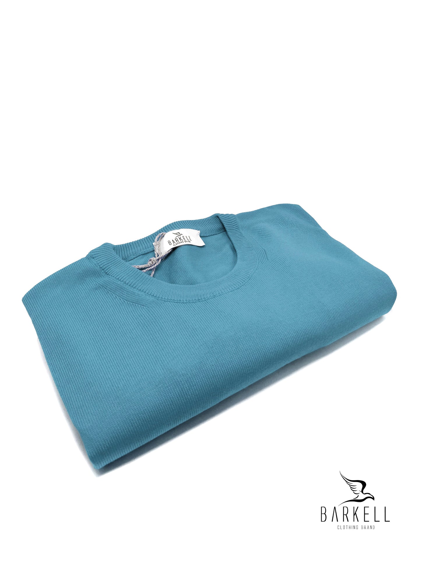 Maglia Girocollo in Puro Cotone Rasato Color Ottanio