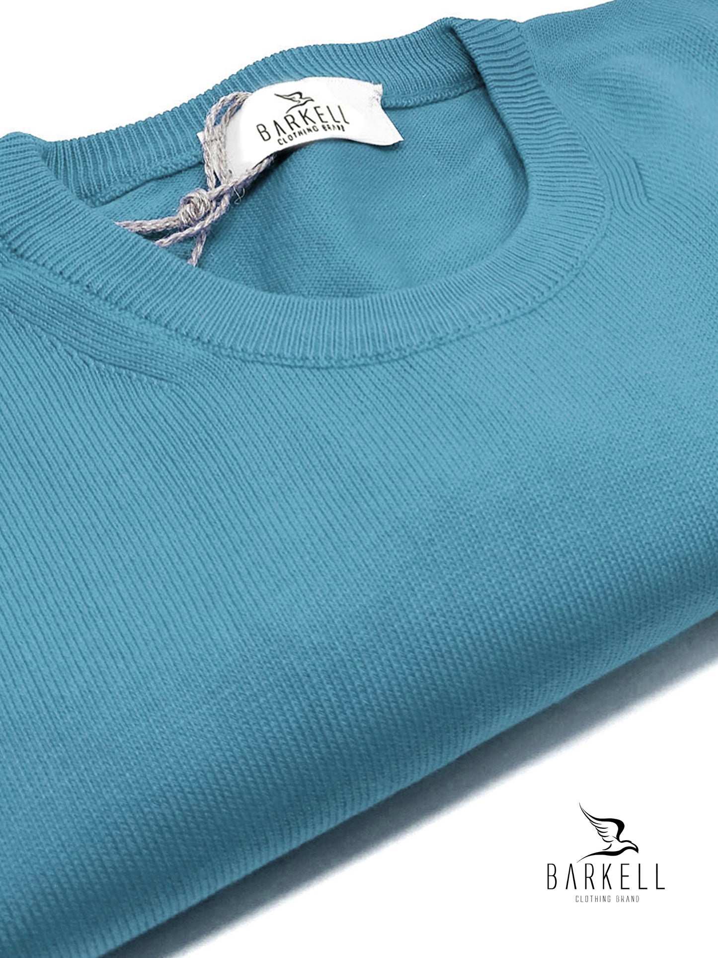 Maglia Girocollo in Puro Cotone Rasato Color Ottanio