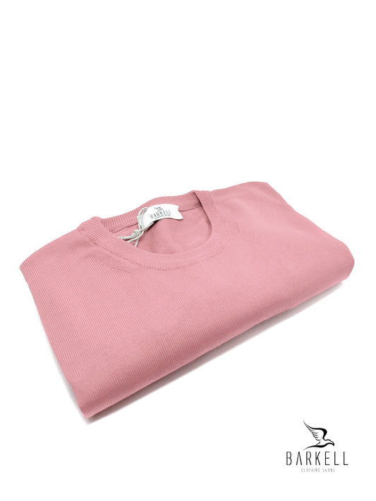 Maglia Girocollo in Puro Cotone Rasato Color Rosa Cipria