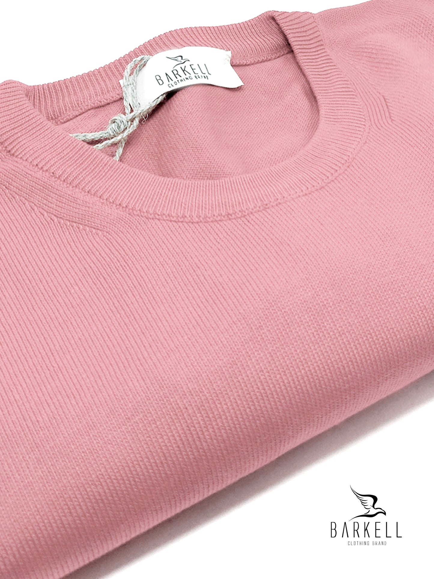 Maglia Girocollo in Puro Cotone Rasato Color Rosa Cipria