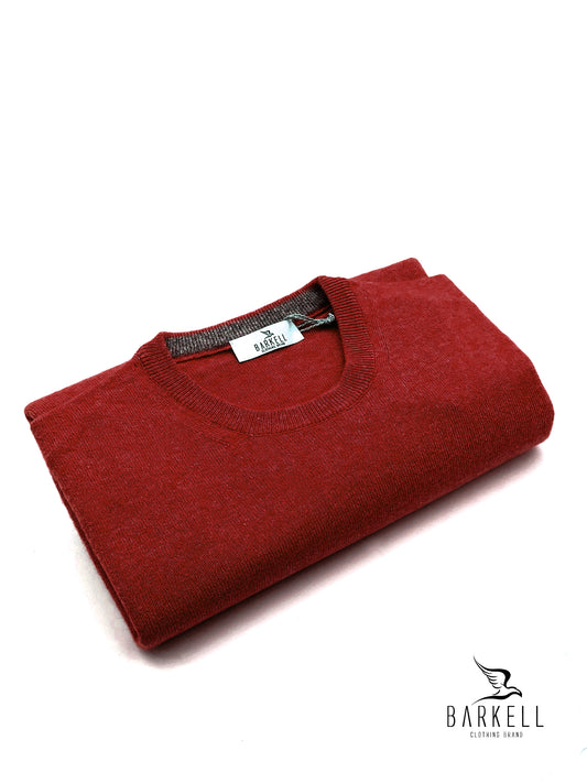 Maglia Girocollo Rasata in Misto Lana con 10% di Cashmere Color Bordò