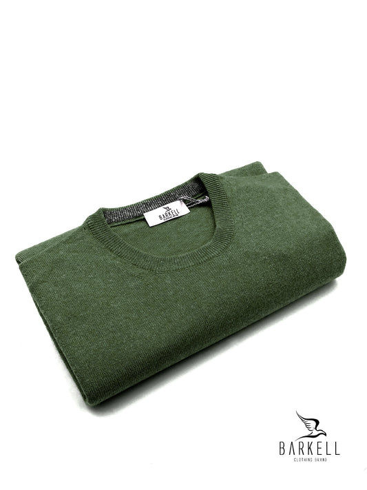 Maglia Girocollo Rasata in Misto Lana con 10% di Cashmere Color Verde