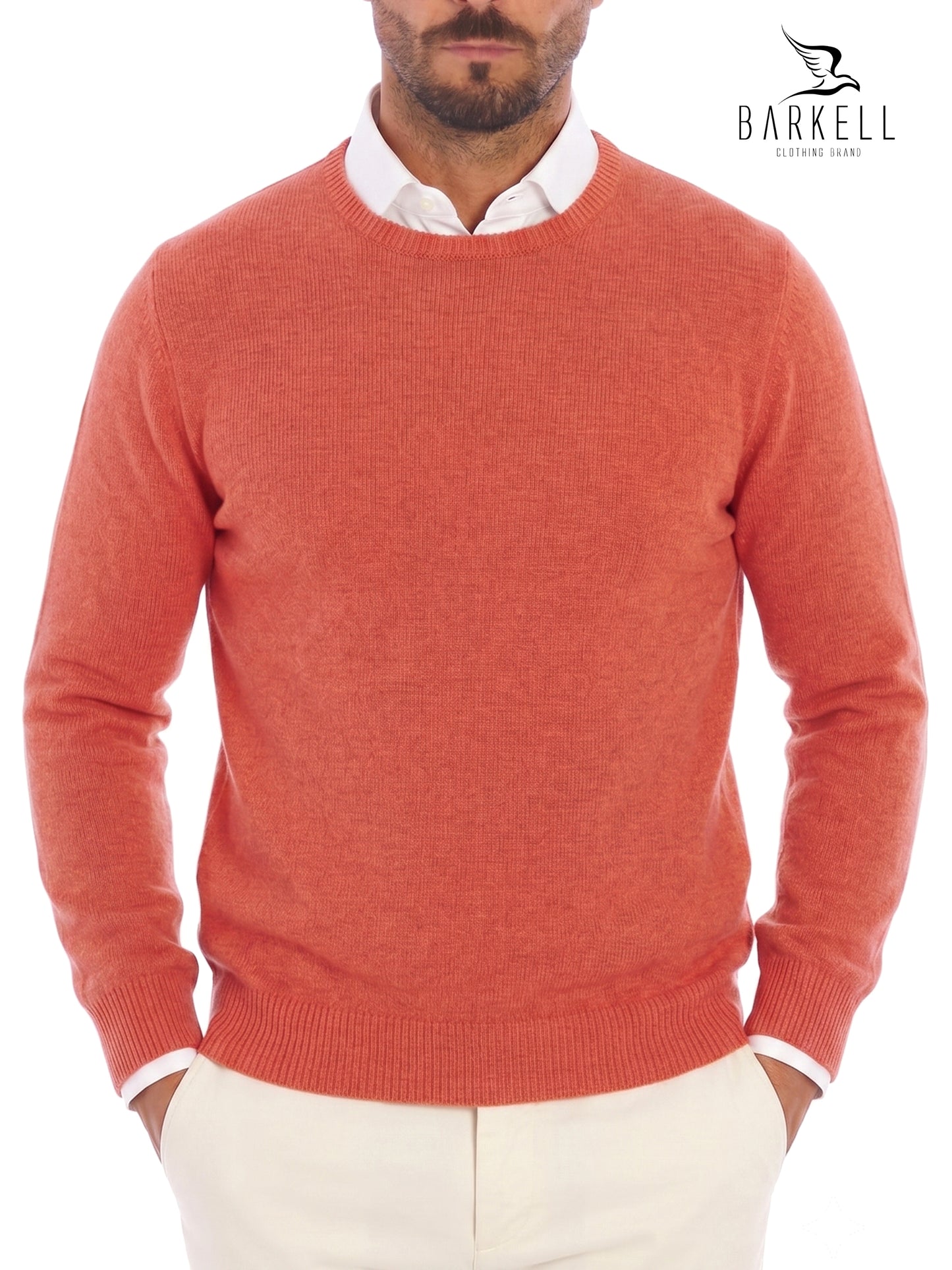 Pull col rond en laine mélangée avec 5% cachemire de couleur noyer