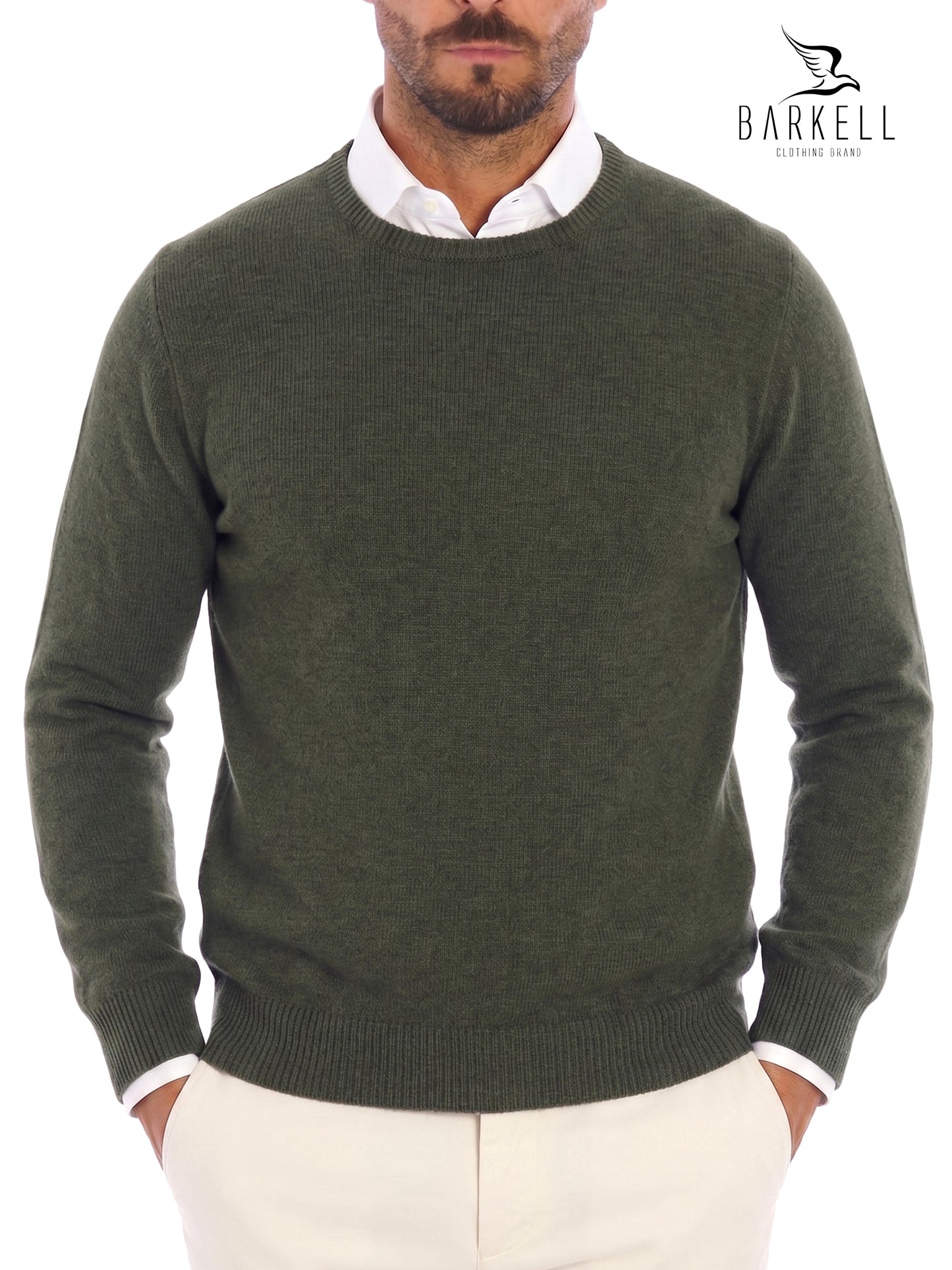 Pull col rond en laine mélangée avec 5% cachemire de couleur noyer