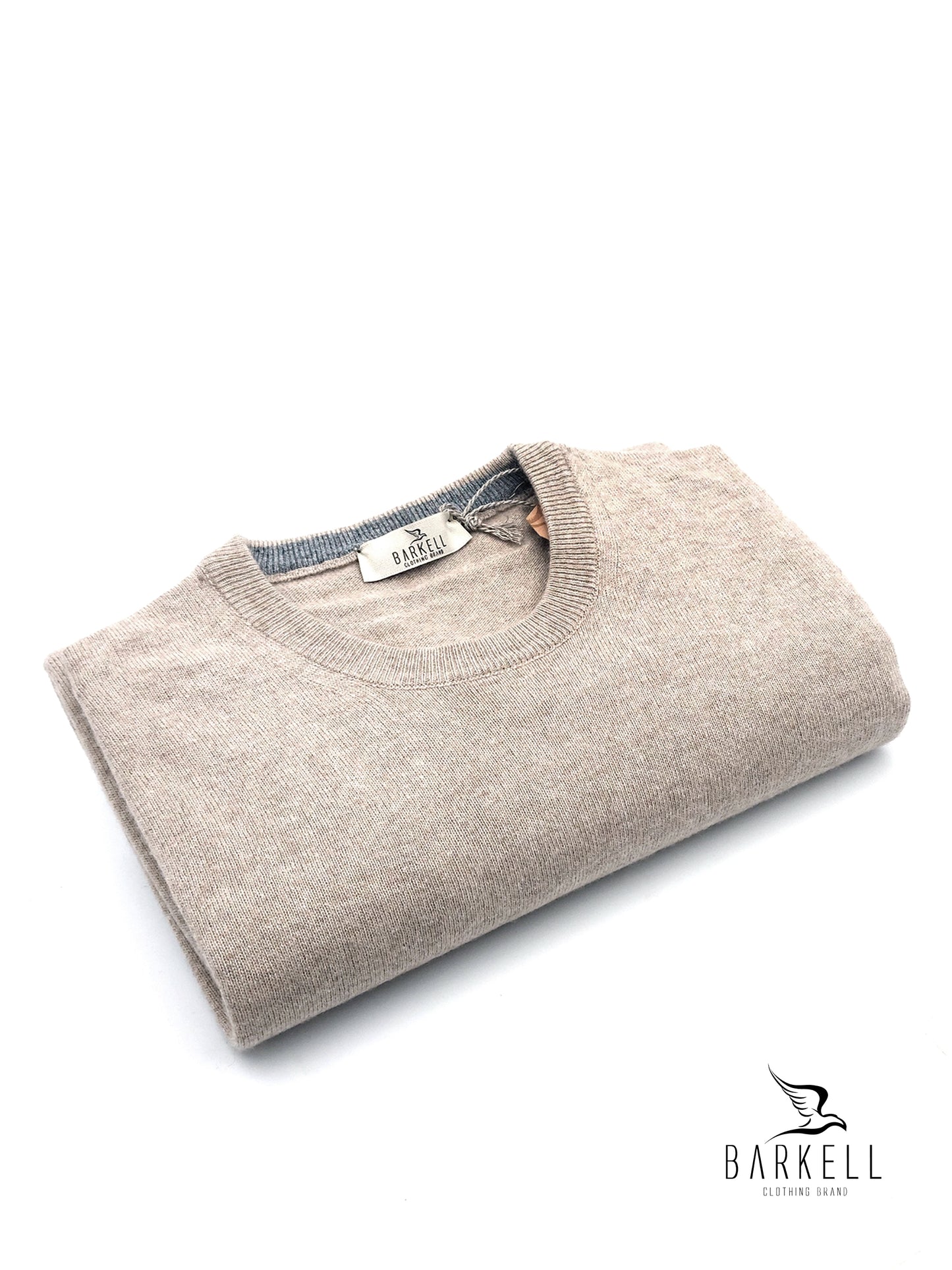 Maglia Girocollo Rasata in Misto Lana con 10% di Cashmere Color Beige