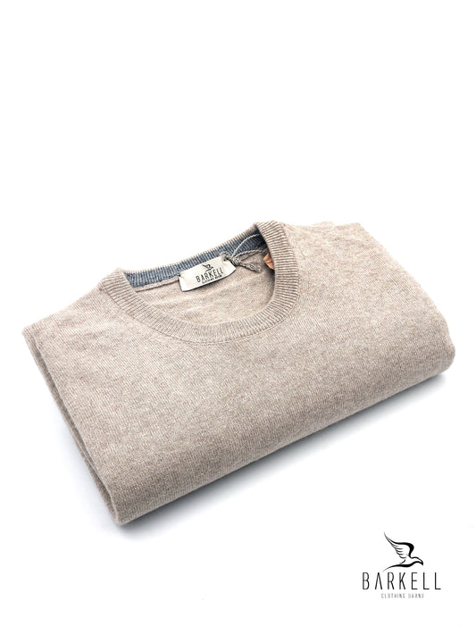 Maglia Girocollo Rasata in Misto Lana con 10% di Cashmere Color Beige
