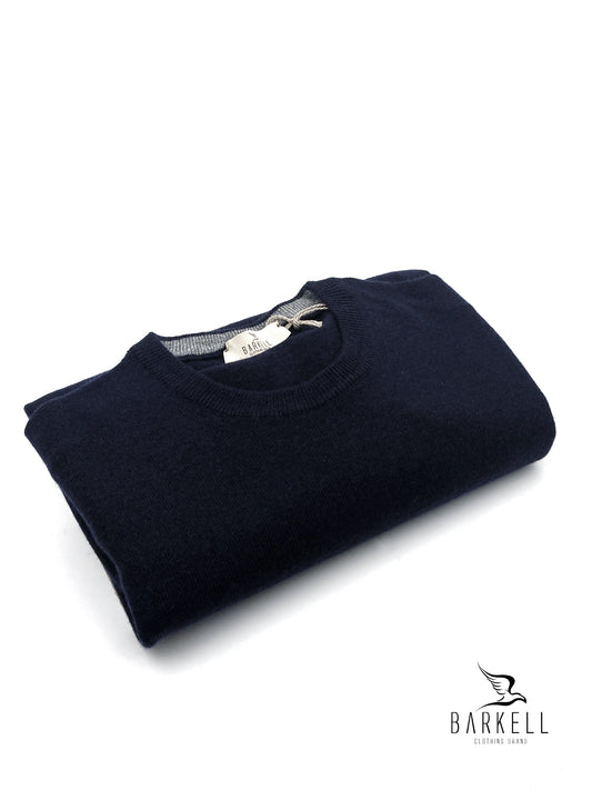 Maglia Girocollo Rasata in Misto Lana con 10% di Cashmere Color Blu