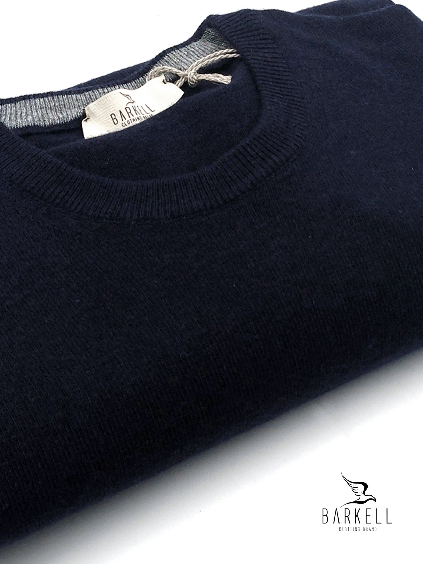 Maglia Girocollo Rasata in Misto Lana con 10% di Cashmere Color Blu