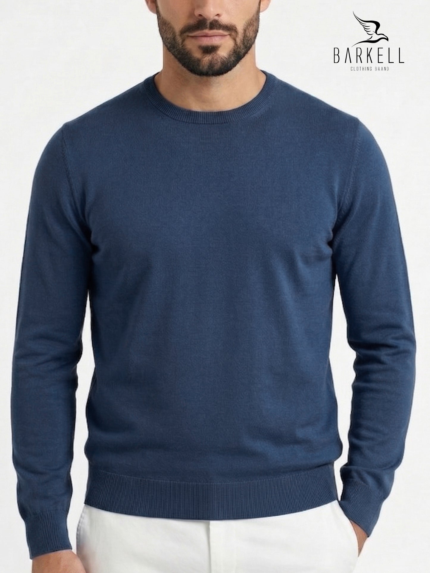 Jersey de cuello redondo de puro algodón en color verde azulado