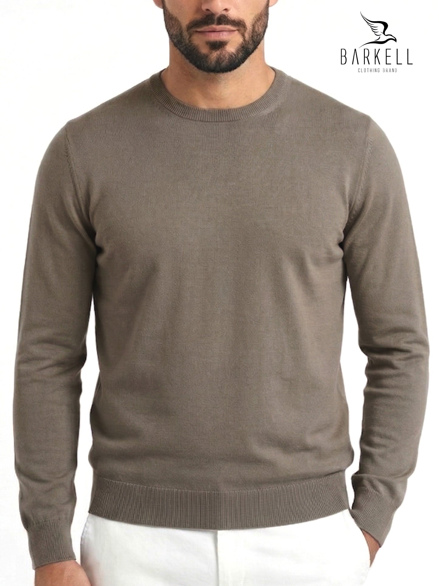 Maglia Girocollo in Puro Cotone Rasato Color Tortora