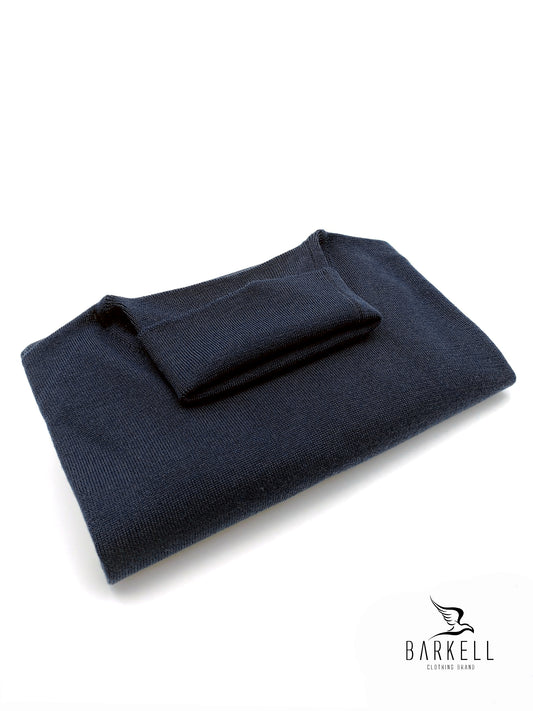 Maglia Dolcevita Rasata in Pura Lana Merinos Extrafine Color Blu Denim
