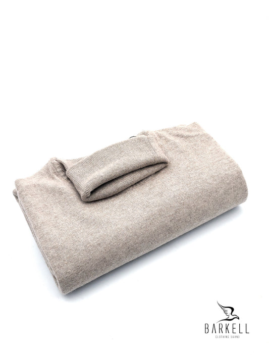 Maglia Dolcevita Rasata in Misto Lana con 10% di Cashmere Color Beige