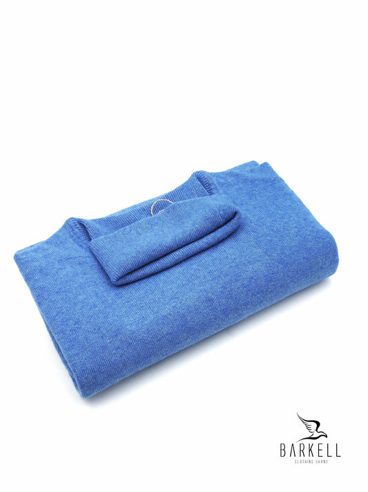 Maglia Dolcevita Rasata in Misto Lana con 10% di Cashmere Color Celeste
