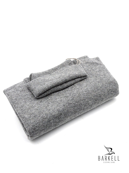 Maglia Dolcevita Rasata in Misto Lana con 10% di Cashmere Color Grigio