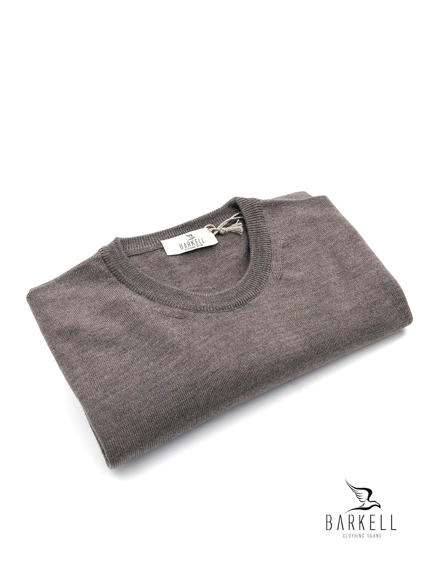 Maglia Girocollo Rasata in Pura Lana Merinos Extrafine Color Nocciola