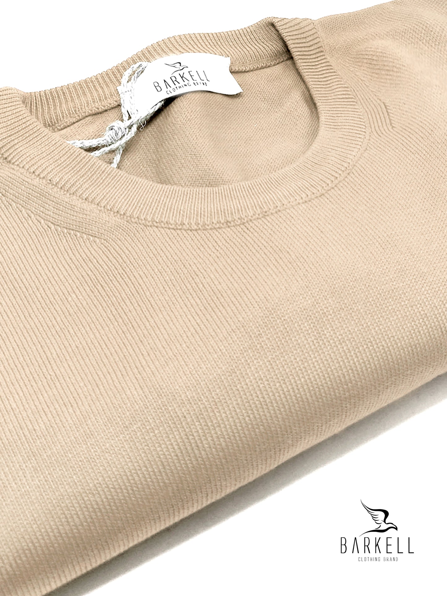 Maglia Girocollo in Puro Cotone Rasato Color Beige