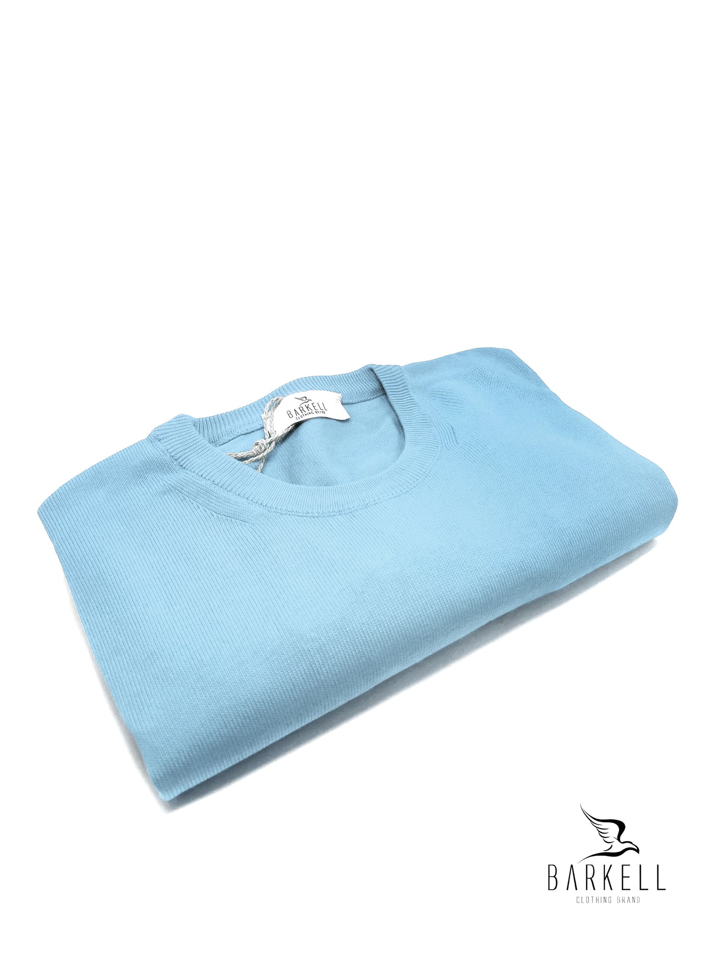 Maglia Girocollo in Puro Cotone Rasato Color Cielo