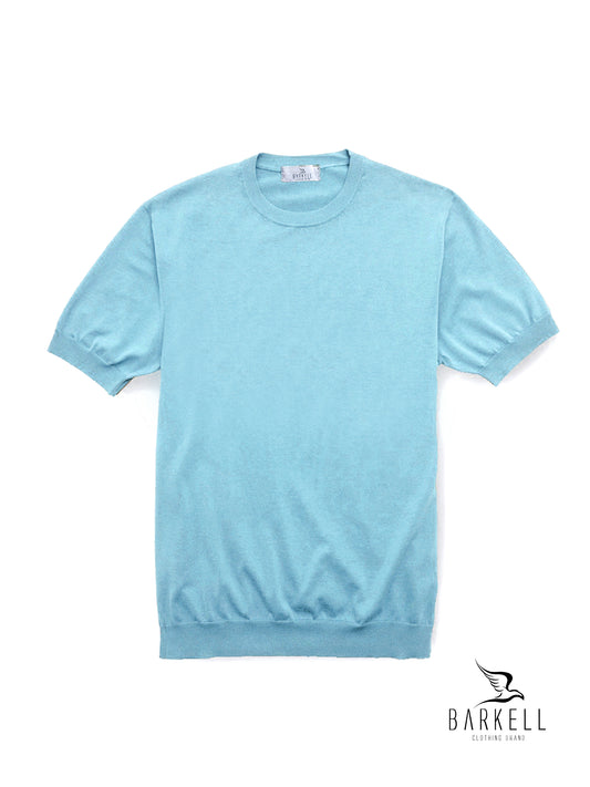 Maglia Mezza Manica Girocollo in Puro Cotone Leggero Color Cielo