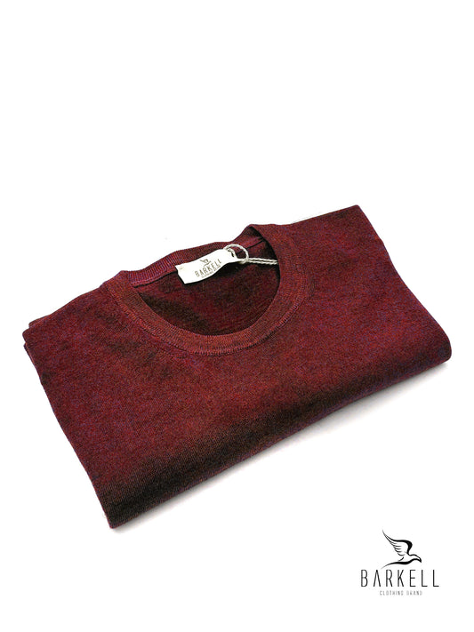 Maglia Girocollo Rasata in Pura Lana Merinos Extrafine Delavè Color Bordeaux Ice Vintage