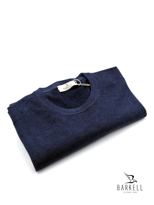 Maglia Girocollo Rasata in Pura Lana Merinos Extrafine Delavè Color Blu Denim Ice Vintage