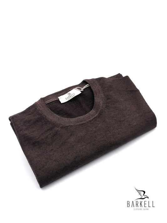 Maglia Girocollo Rasata in Pura Lana Merinos Extrafine Delavè Color Marrone Ice Vintage