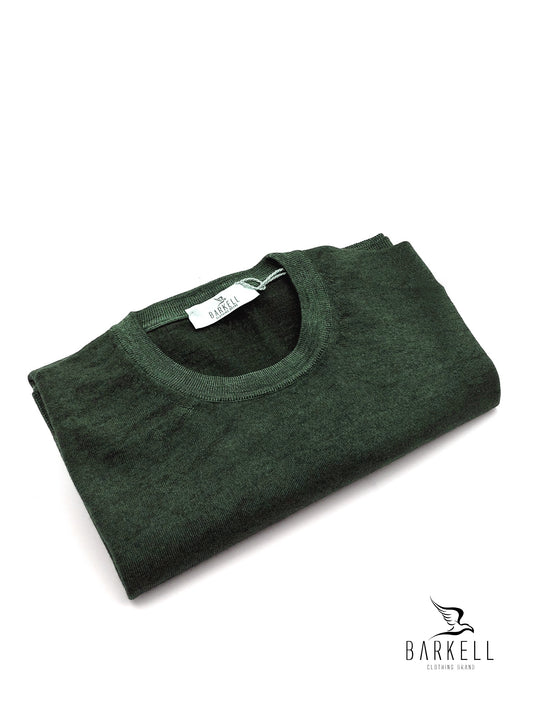 Maglia Girocollo Rasata in Pura Lana Merinos Extrafine Delavè Color Verde Ice Vintage