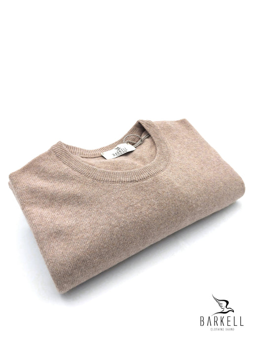 Maglia Girocollo Rasata in Misto Lana con 5% di Cashmere Color Beige
