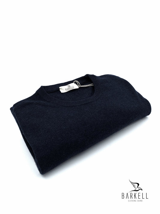 Maglia Girocollo Rasata in Misto Lana con 5% di Cashmere Color Blu