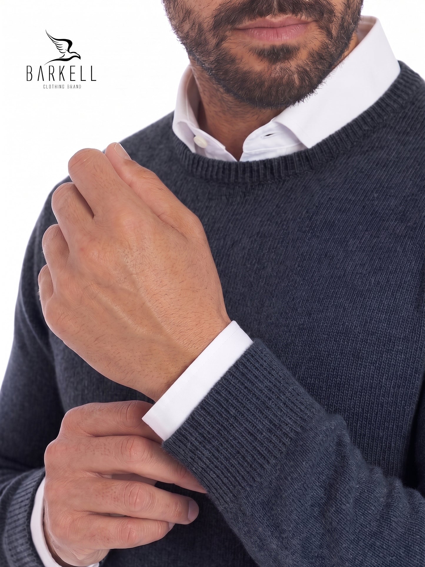 Maglia Girocollo Rasata in Misto Lana con 5% di Cashmere Color Blu