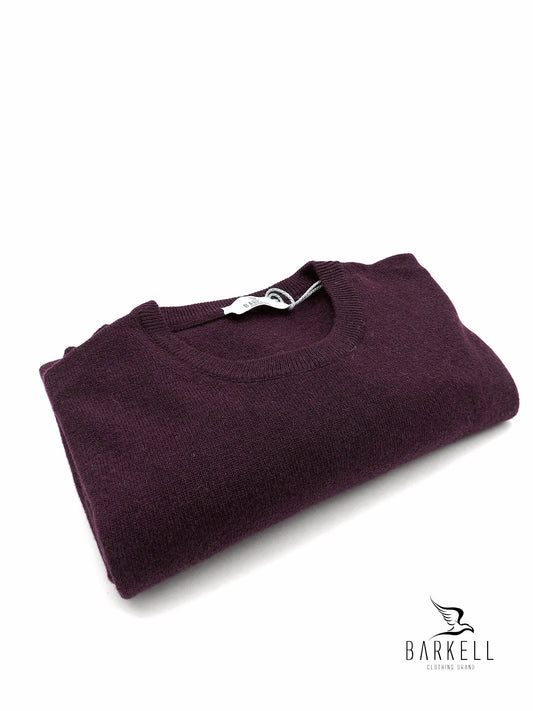 Maglia Girocollo Rasata in Misto Lana con 5% di Cashmere Color Bordeaux
