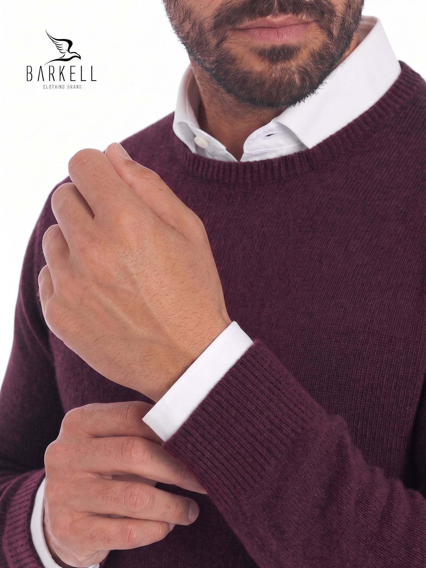 Maglia Girocollo Rasata in Misto Lana con 5% di Cashmere Color Bordeaux