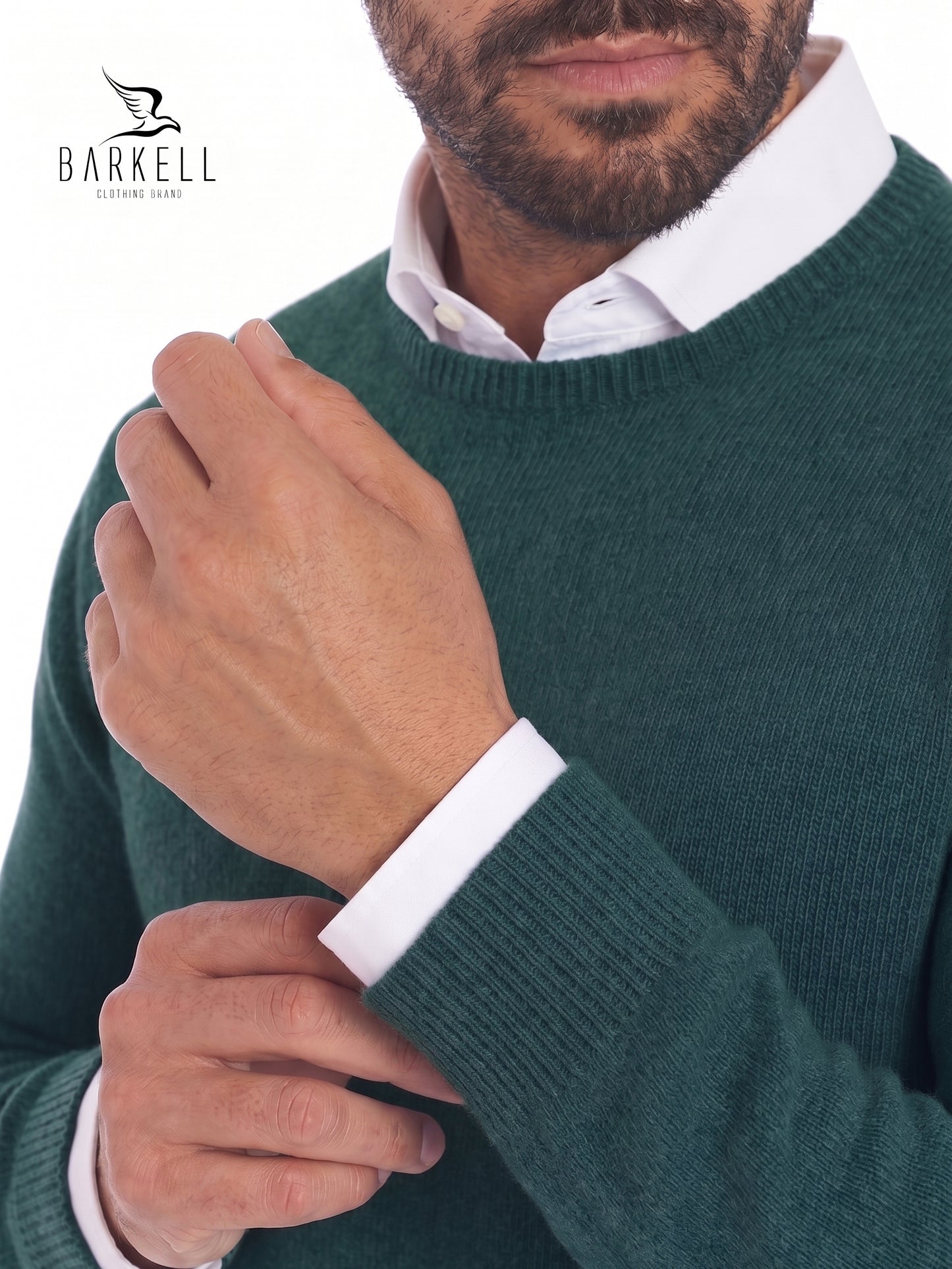 Maglia Girocollo Rasata in Misto Lana con 5% di Cashmere Color Verde Bottiglia