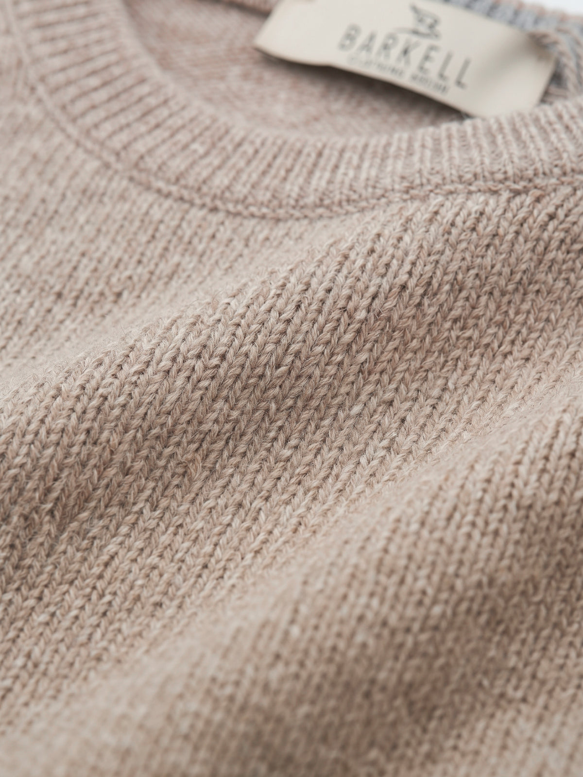 Ocher-colored crew-neck sweater in wool blend with 5% cashmere