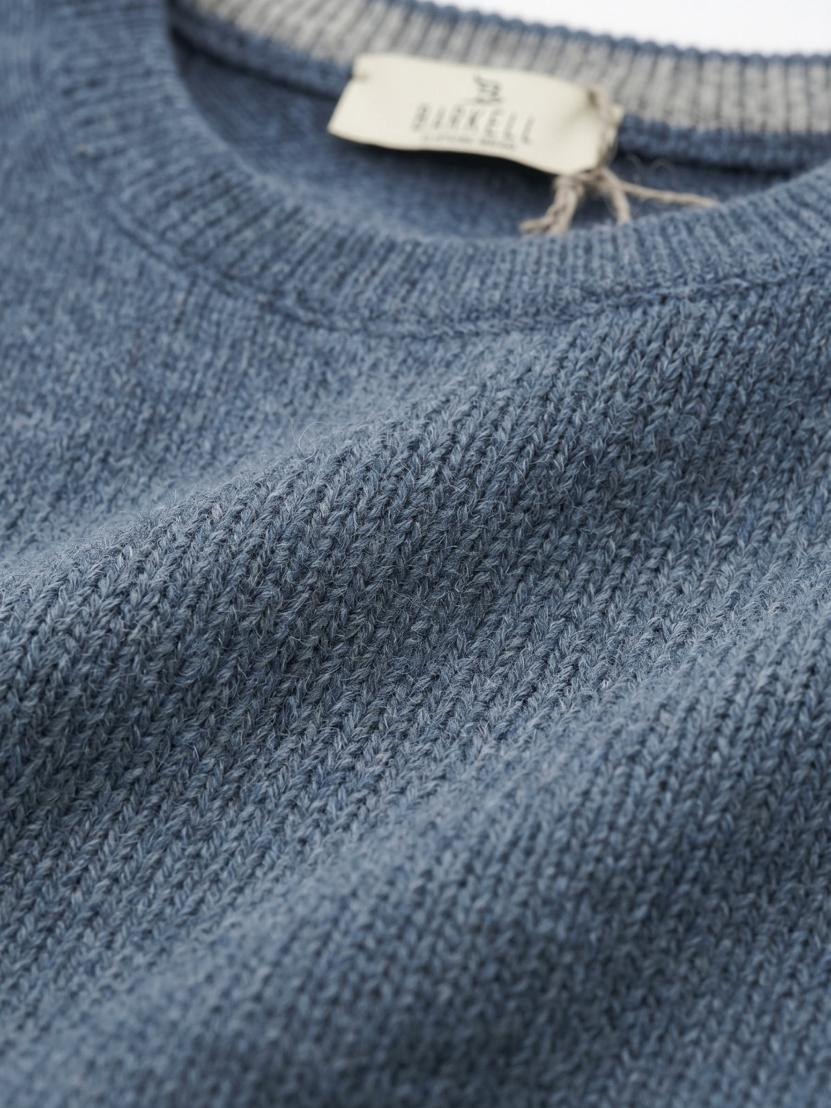 Ocher-colored crew-neck sweater in wool blend with 5% cashmere
