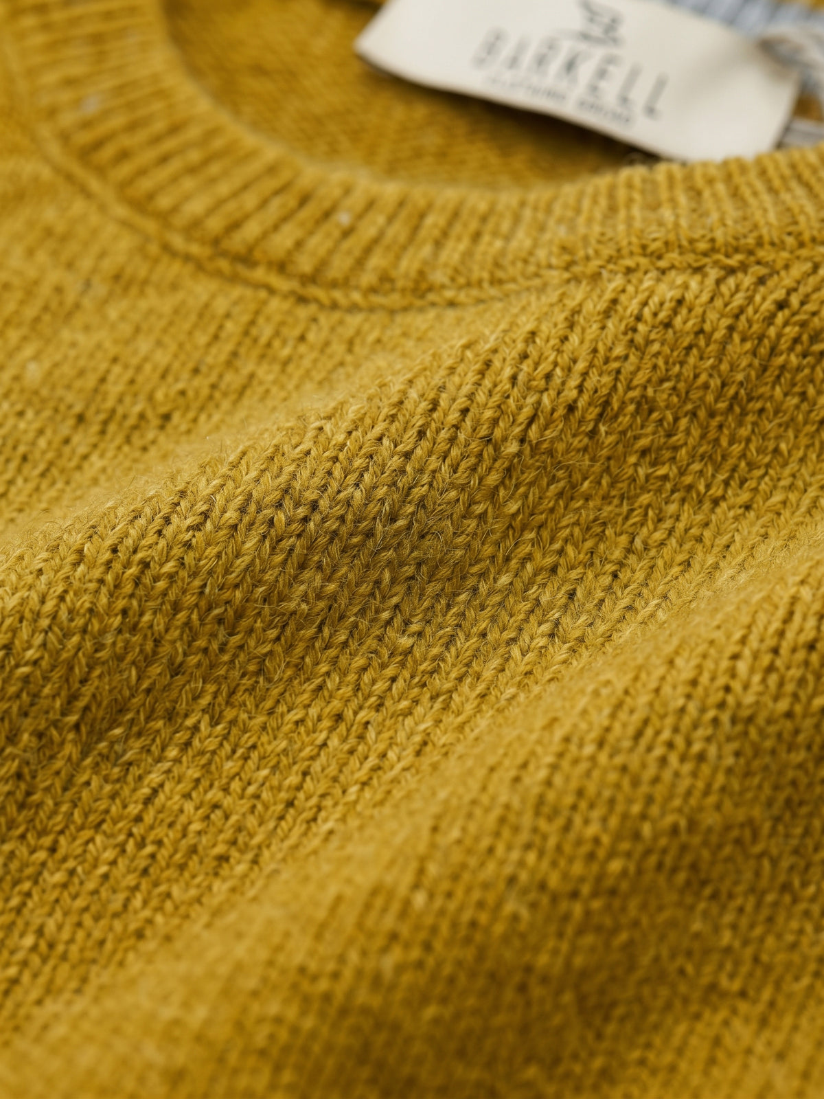 Ocher-colored crew-neck sweater in wool blend with 5% cashmere