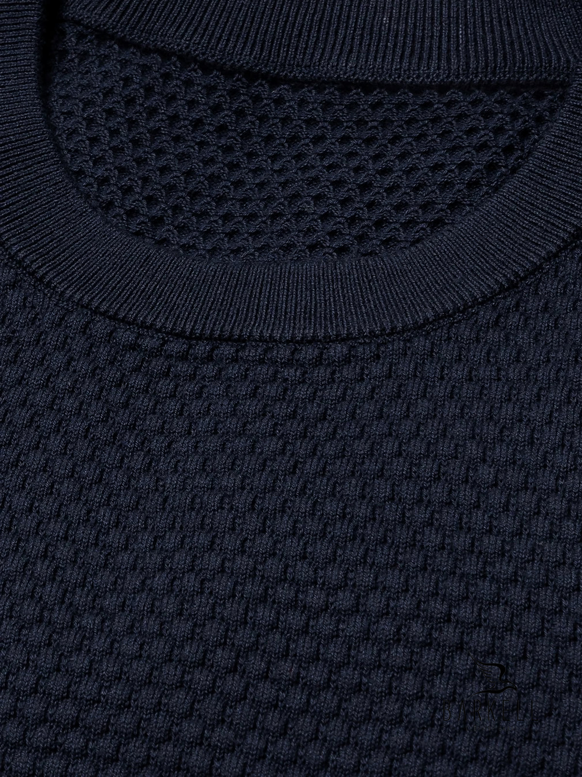 Crewneck Cob Stitch Sweater in Blue Wool Blend