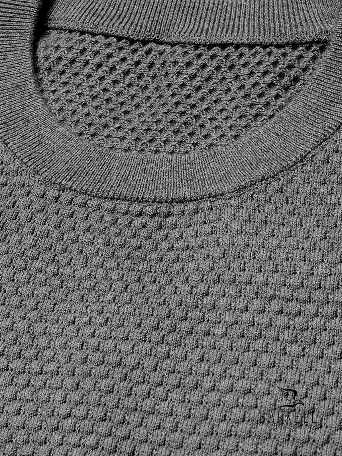 Crewneck Cob Stitch Sweater in Gray Wool Blend