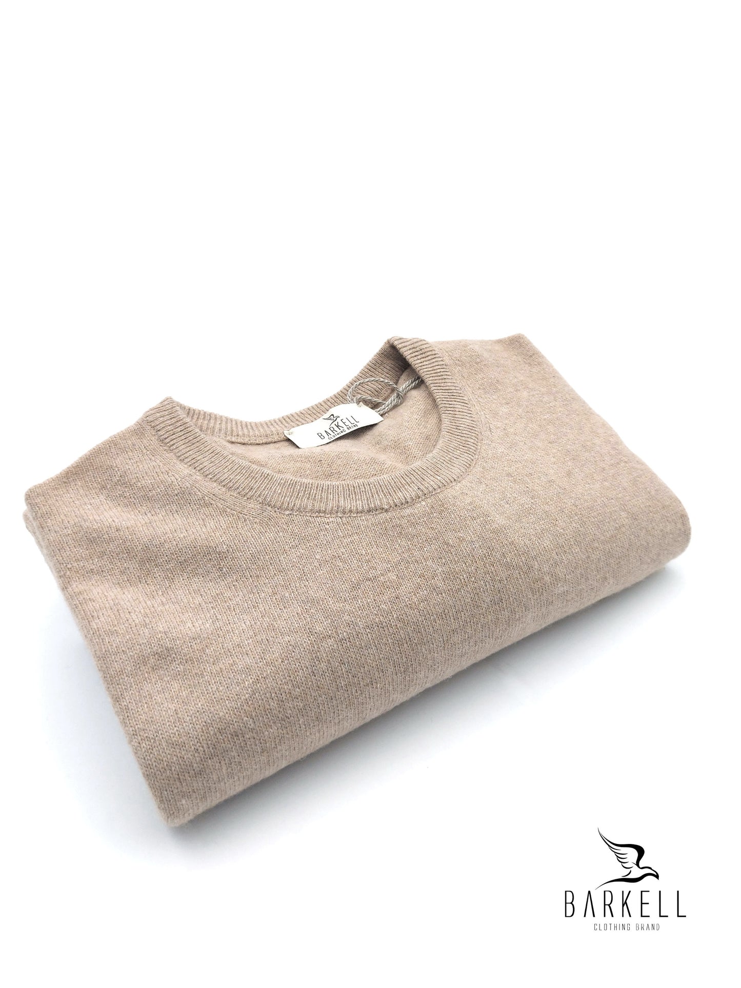 Maglia Girocollo Rasata in Misto Lana con 5% di Cashmere Color Sabbia