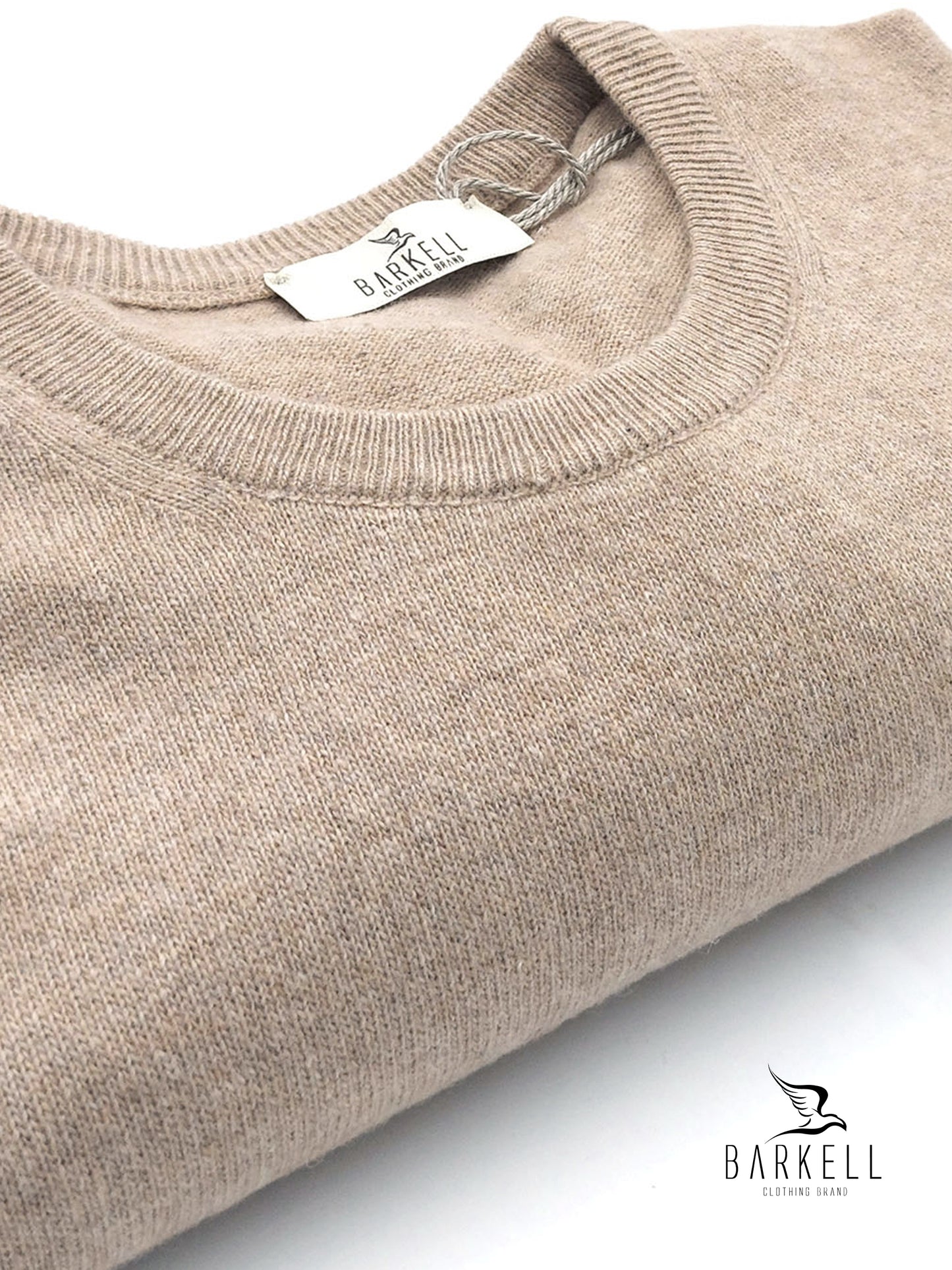 Maglia Girocollo Rasata in Misto Lana con 5% di Cashmere Color Beige
