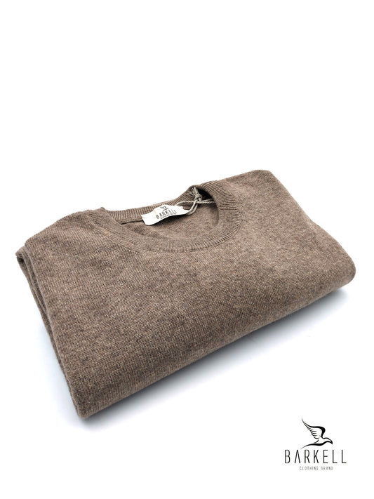 Maglia Girocollo Rasata in Misto Lana con 5% di Cashmere Color Noce